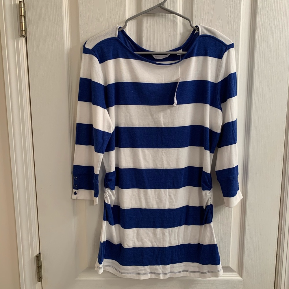 NWT blue and white striped 3/4 sleeve top